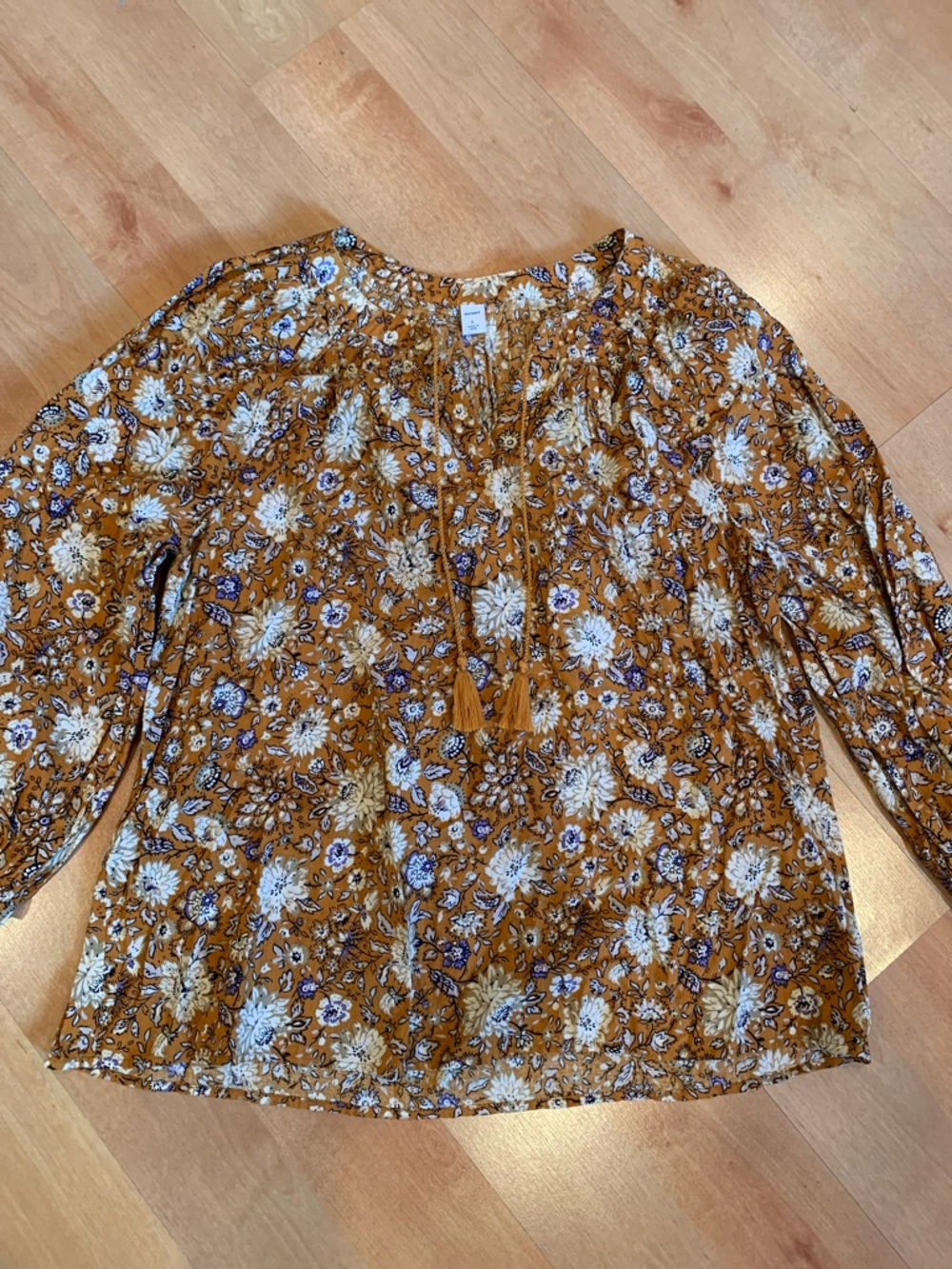 Old Navy Mustard Floral Tassel Peasant Top